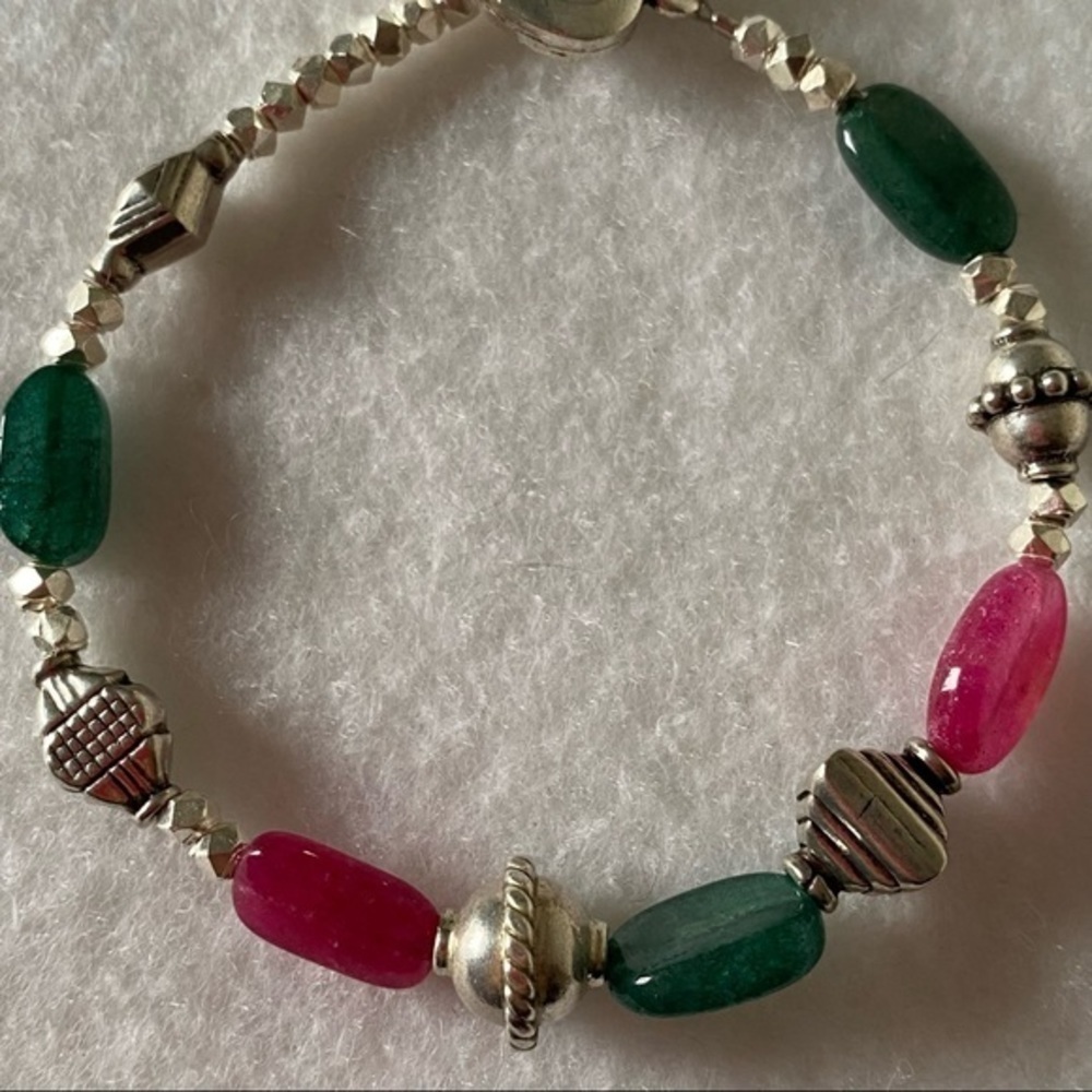 Sundance Sterling Silver Magenta Pink Jade Gemstone Sundance Beaded Bracelet NEW - Picture 4 of 11